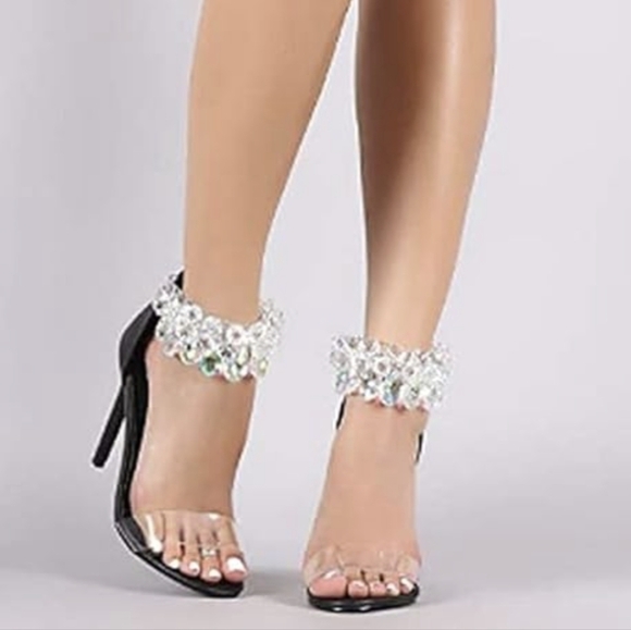 Cape Robbin Shoes - Cape Robbin Suzzy 54 Womens Clear Toe Gem Embellished Heel Size 10